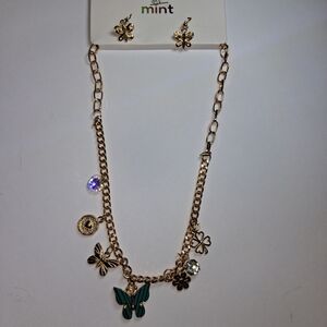 Mint Green Butterfly Charm Necklace And Earrinhs